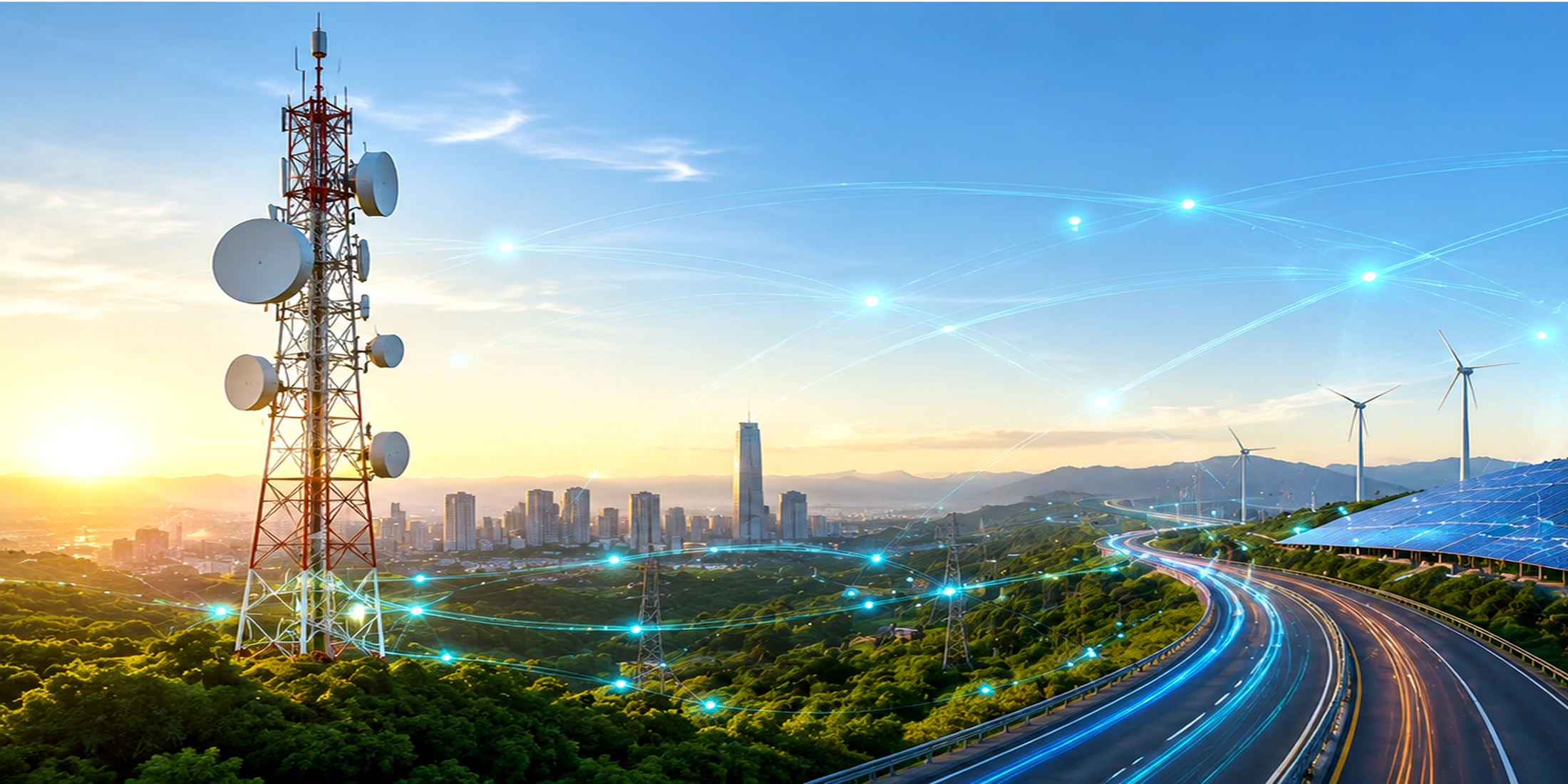 Connected telecom and renewable-energy city infrastructure